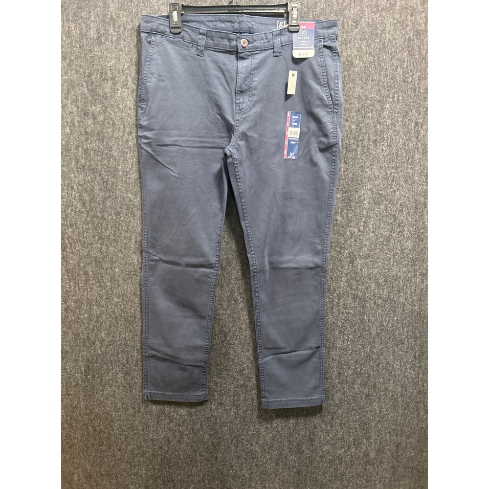 George Casual Chino Pants Mens 36x30 Blue Cove New Slim Fit Stretch Flat Front